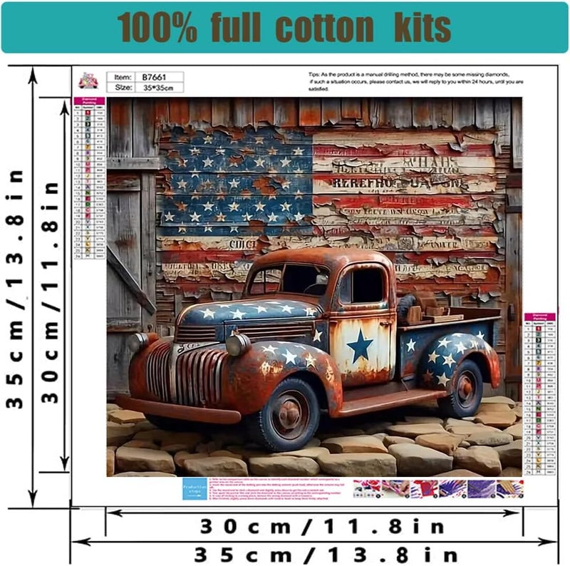 Tiwabb Stamped Cross Stitch Kits for Adults - Truck American Flag Embroidery Kits for Beginners Adults,11 CT Patterns Dimensions Counted Cross Stitch Kits for Arts Craft Kits 14X 14 inch - Image 4